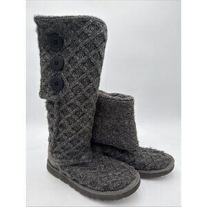UGG Classic Cardi Cable-Knit Grey Tall Boots Size US 8 EU 39 Sweater Lattice